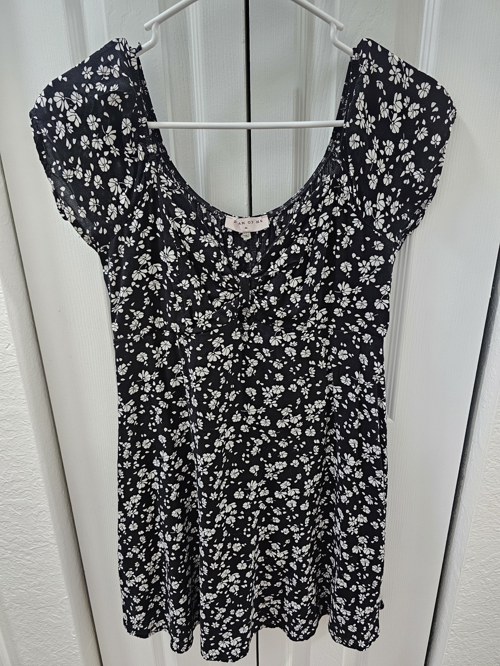 Black Floral Midi Dress with White Flower Print